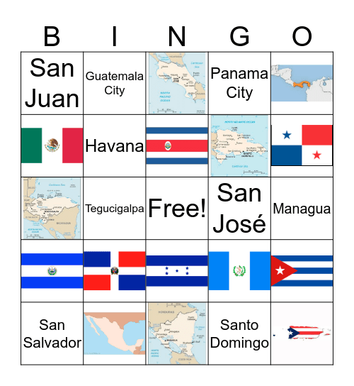 Spanish Speaking countries of Mexico, Caribbean and Central America Bingo Card