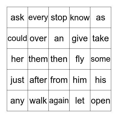 SIGHT WORD BINGO Card