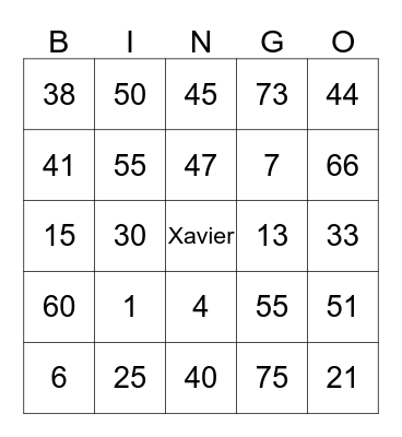 ----------------------------------------------------------------- Bingo Card