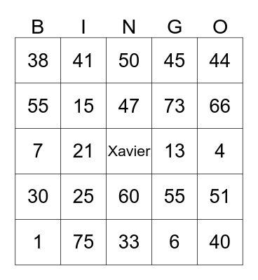 ------------------------------------------------------- Bingo Card