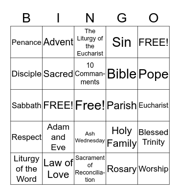 Catechism Bingo Card