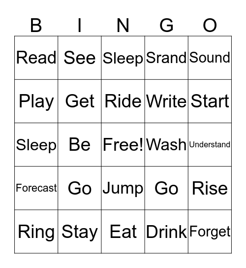 VERBS Bingo Card