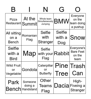 Hiking Bingo Card