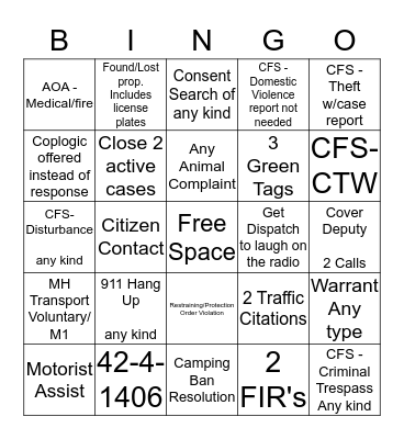 Patrol Bingo Card