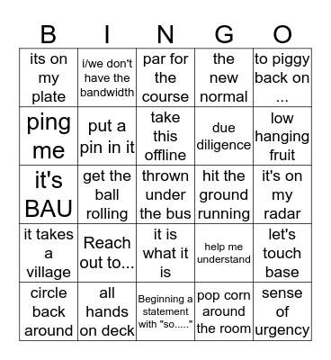 Conference call/meeting Bingo Card