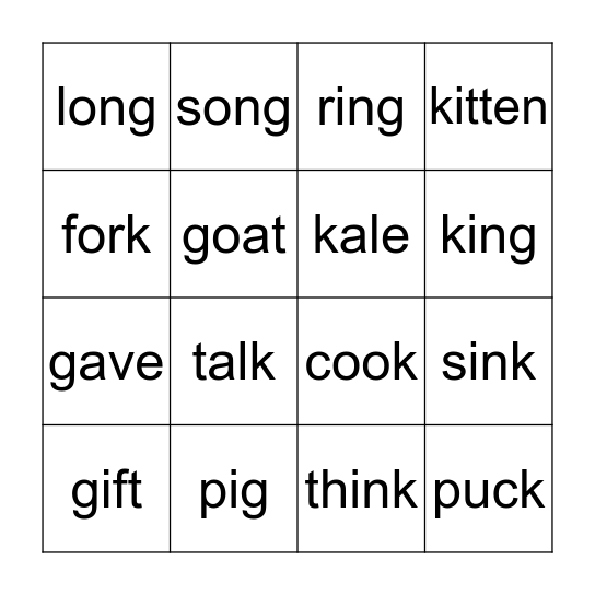 G and K Bingo Card
