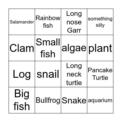 Nature Center Bingo Card