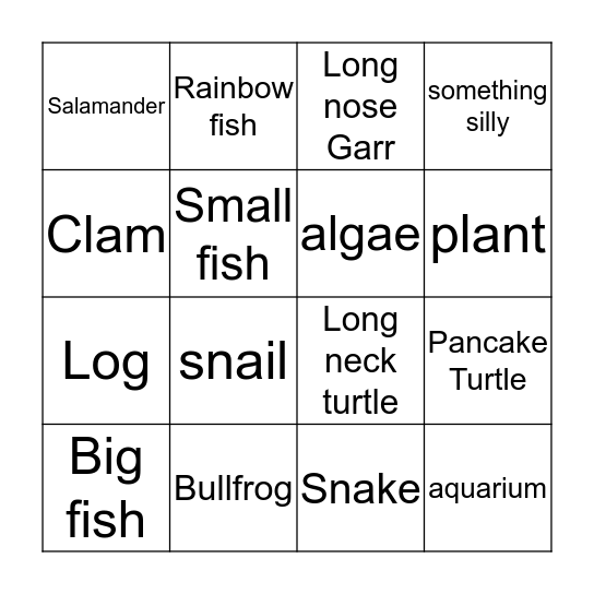 Nature Center Bingo Card