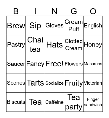 Tea Party Bingo Card