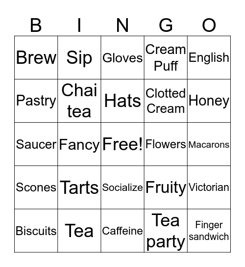 Tea Party Bingo Card