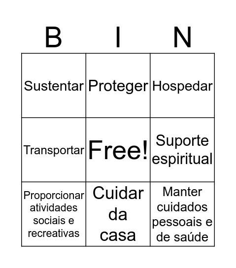 Bingo para cuidadores de idosos Bingo Card