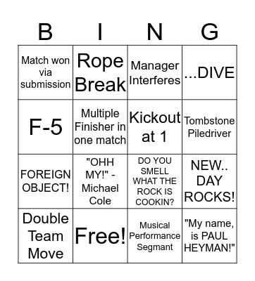 Wrestlemania 34 Bingo! Bingo Card