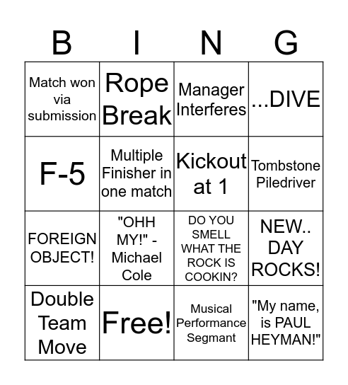 Wrestlemania 34 Bingo! Bingo Card