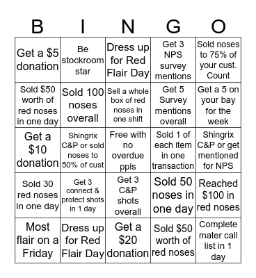 Red Nose Day Bingo Card