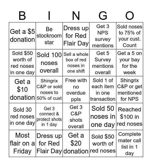 Red Nose Day Bingo Card