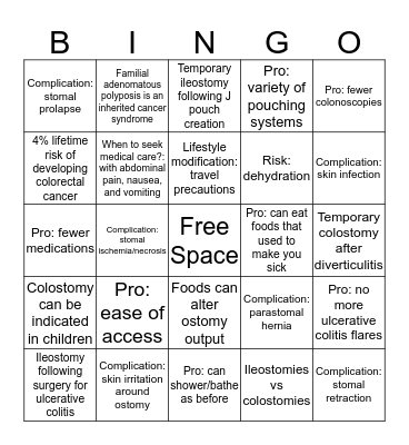 Show me the ostomy Bingo Card