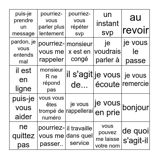 Comment téléphoner ( Frans) Bingo Card