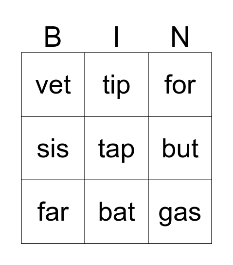 P1T2 Chapter 4 Phonics Bingo Card