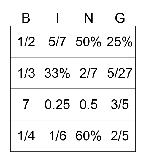 Simple Probability BINGO Card