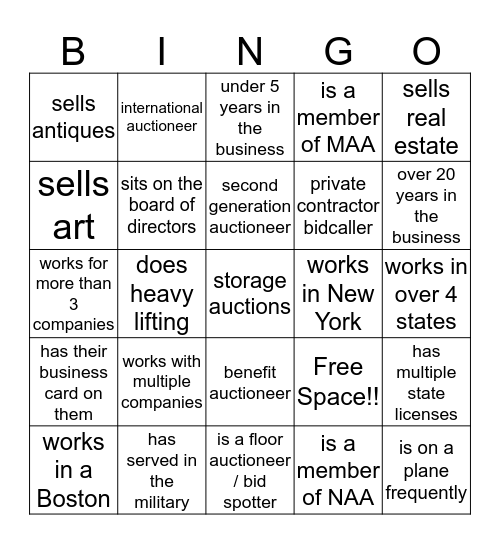 Find the member that fits in each box!  Bingo Card