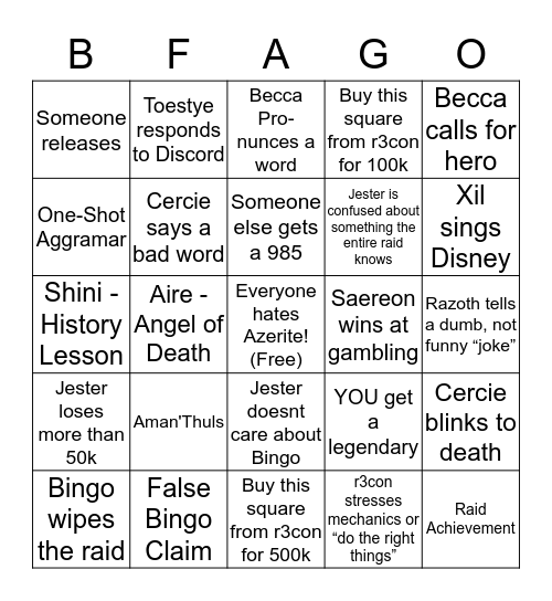 BFA sucks Bingo Card