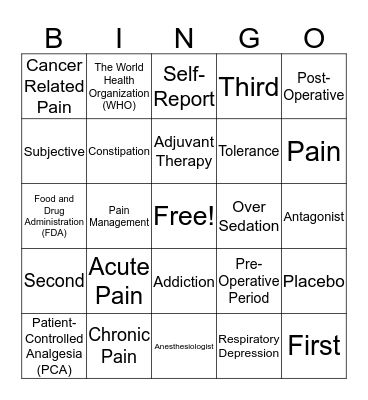 Pain Management Bingo Card