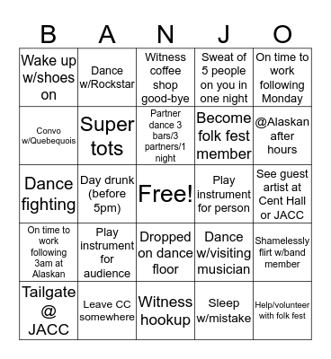 Folk Fest 2018 Bingo Card