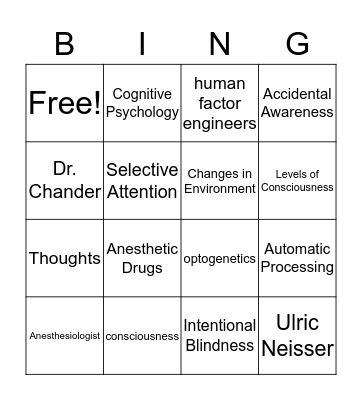 An Intro to Consciousness  Bingo Card