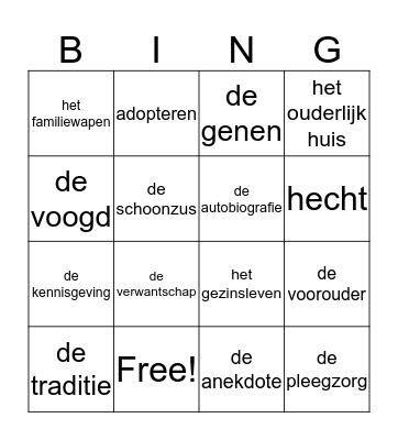 Thema Familie les 1+5 Bingo Card