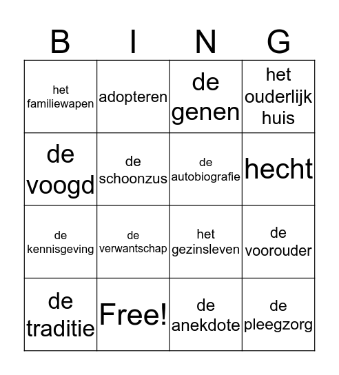 Thema Familie les 1+5 Bingo Card