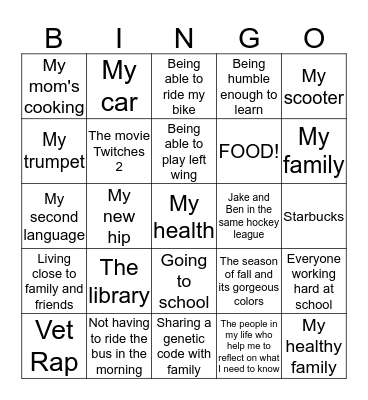 I am thankful for...... Bingo Card
