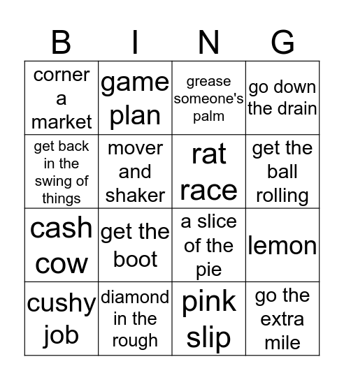 Business Idioms Bingo Card