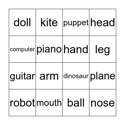 Toys and body parts bingo Card