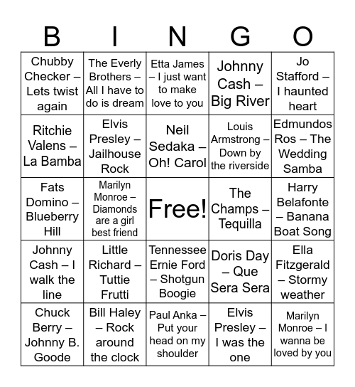 MuziekBingo Card