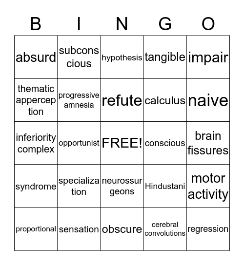 "Flower's For Algernon Vocabulary Bingo Card