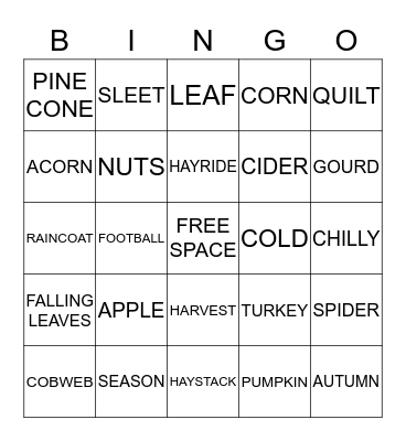 Fall/Autumn Bingo Card