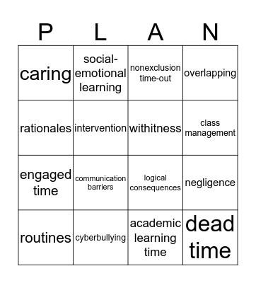 PLAN with Classroom Management  Bingo Card