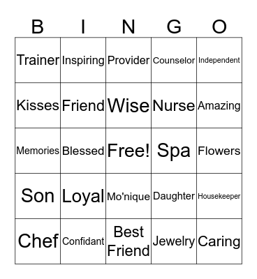 I'll Always Love My Mama Bingo Card