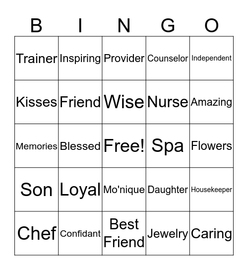 I'll Always Love My Mama Bingo Card