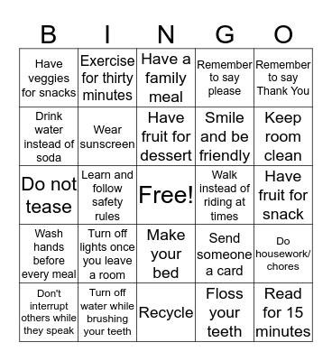 Change Your Bad Habits Bingo Card