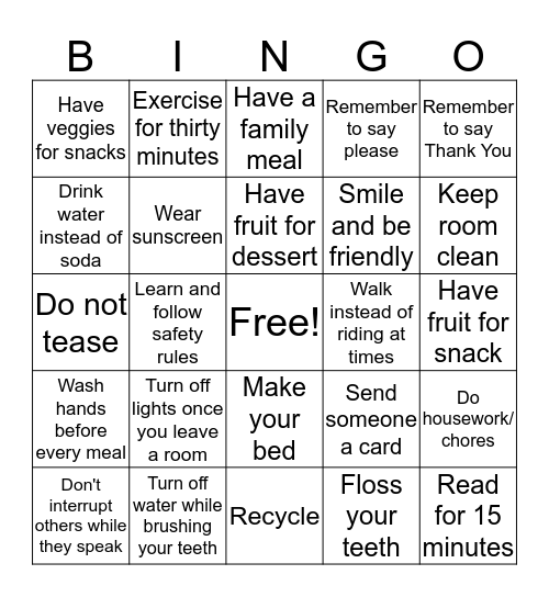 Change Your Bad Habits Bingo Card