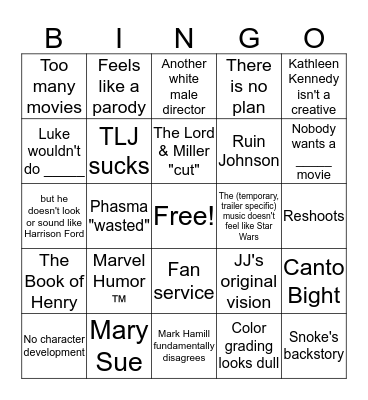 Star Wars Thread Bingo Card