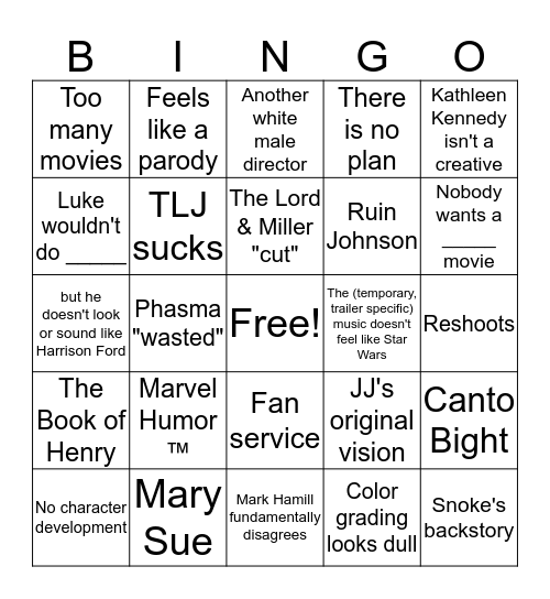 Star Wars Thread Bingo Card