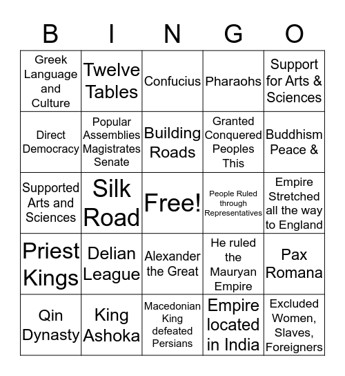 WH1 Ancient Empires Bingo Card