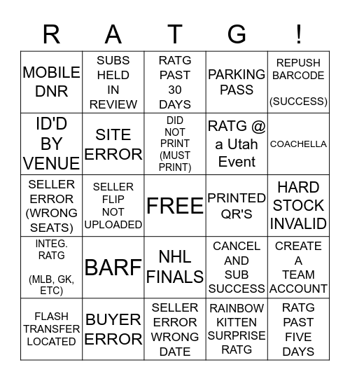 RATG TEAM BINGO! Bingo Card