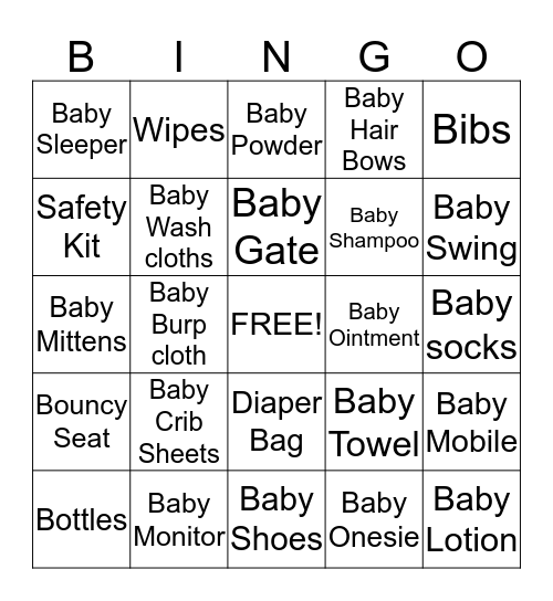 Haley's Baby Shower  Bingo Card
