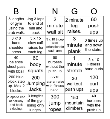 Fitness Bingo Cards. Bingo Card