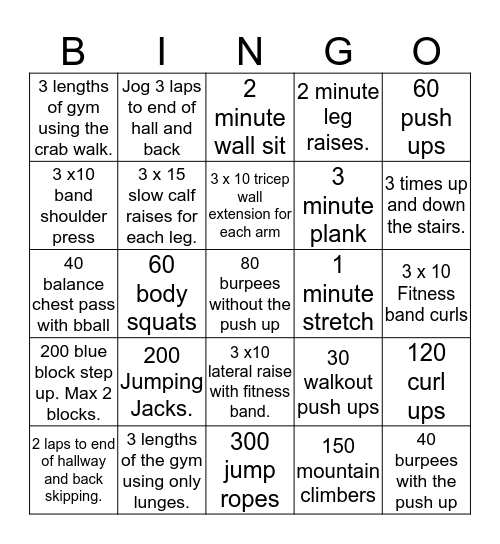Fitness Bingo Cards. Bingo Card