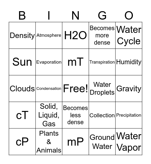 Water Cycle & Air Masses Bingo Card