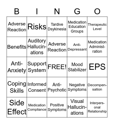 Medication Education Bingo Card